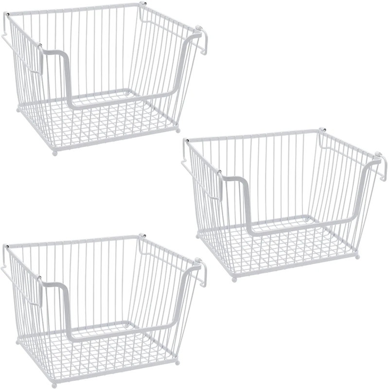 Paniers de rangement en métal avec poignées Sorbus Farmhouse Scoop (paquet de 3, blanc), 3