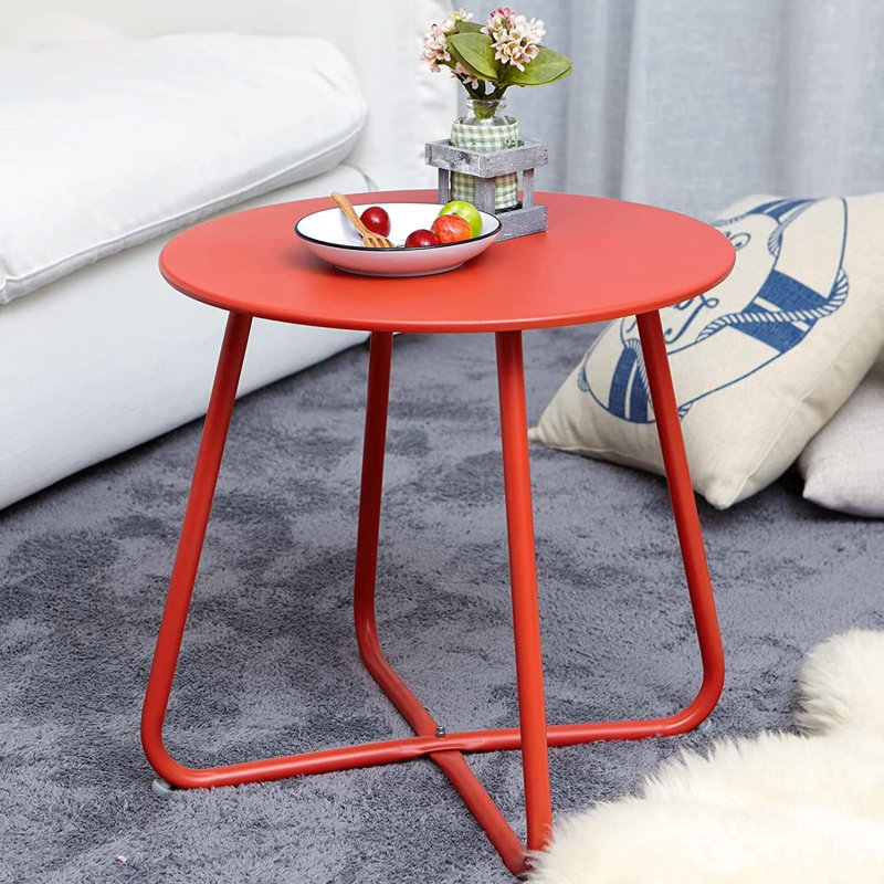 Table d'appoint de patio pour l'extérieur et l'intérieur, petite table de bout ronde d'extérieur et d'intérieur résistante aux intempéries, rouge