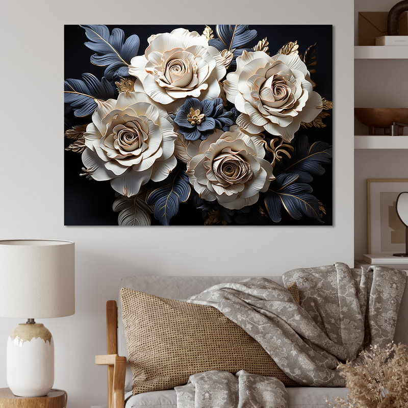 «Gray and Gold Rose Passion I», reproduction sur toile, Toile tendue, H 24 po x l 32 po x P 1 po