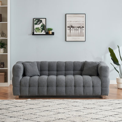 Molleton gris 80 po, 3 pour le salon de la chambre à coucher, coussins, pieds en métal, rembourrage en éponge, construction en bois massif, 3 po, repose-pieds, rembourré,