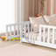 Lit double pleine grandeur avec clôture et porte, lit en bois d'hévéa avec garde-corps de sécurité, blanc-603485393-603485392