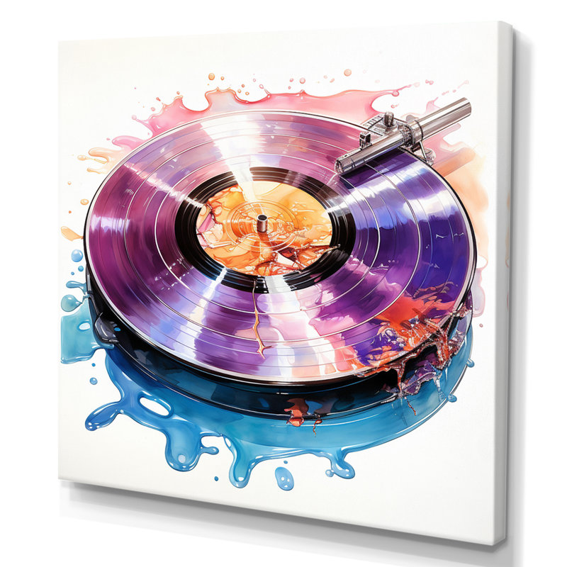 Purple Vinyl Reflections - Vinyl Records Framed Wall Decor, 36" H x 36" W x 1.5" D, Wrapped Canvas