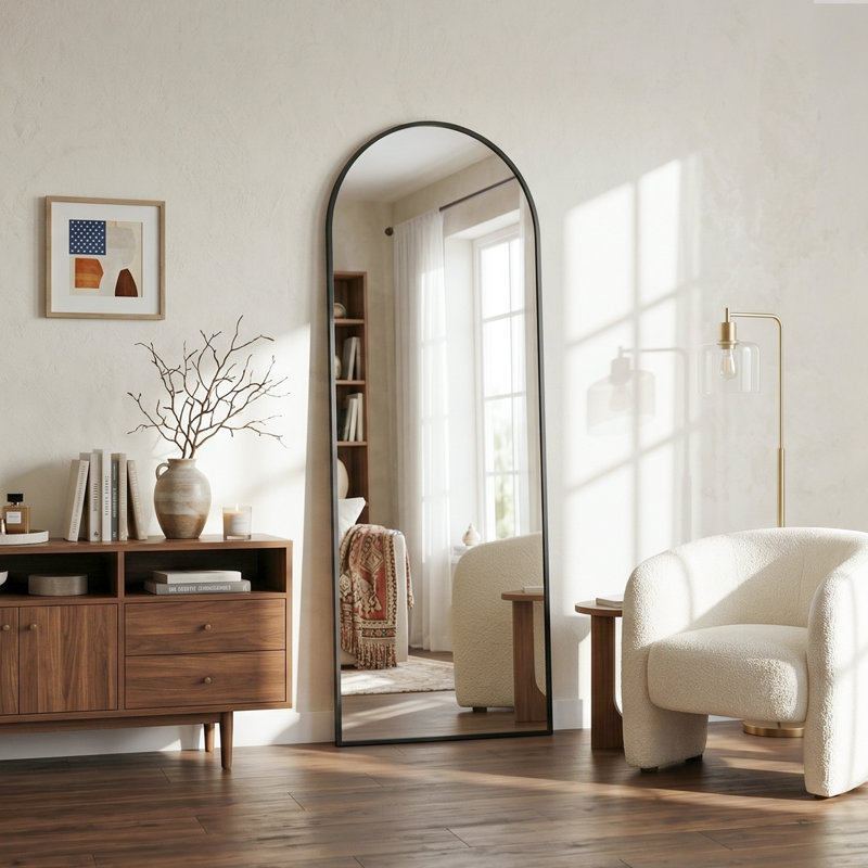 Miroir surdimensionné arqué en métal surdimensionné, 58 po x 21 po, Noir