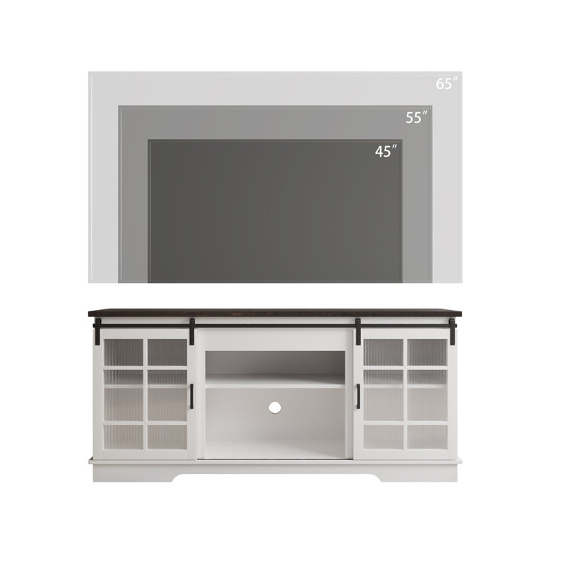 Multipurpose Sliding Door TV Cabinet Large Storage Cabinet with Glass Doors, White, No