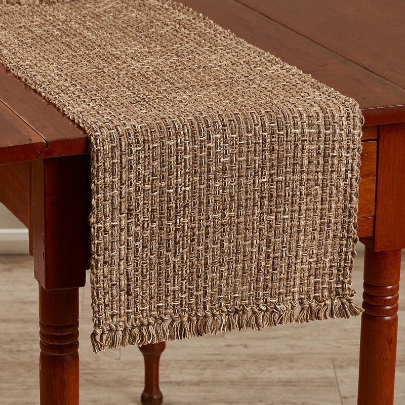 Bronny Cotton Blend Hand-Crafted Table Runner, 54" x 13", Brown