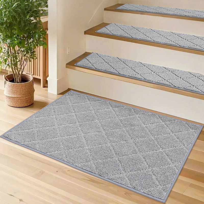 Tapis d'escalier intérieurs de coin antidérapants pour marches en bois, tapis d'escalier antidérapants, envers 100% polyester TPE, gris, 20 po x 32 po