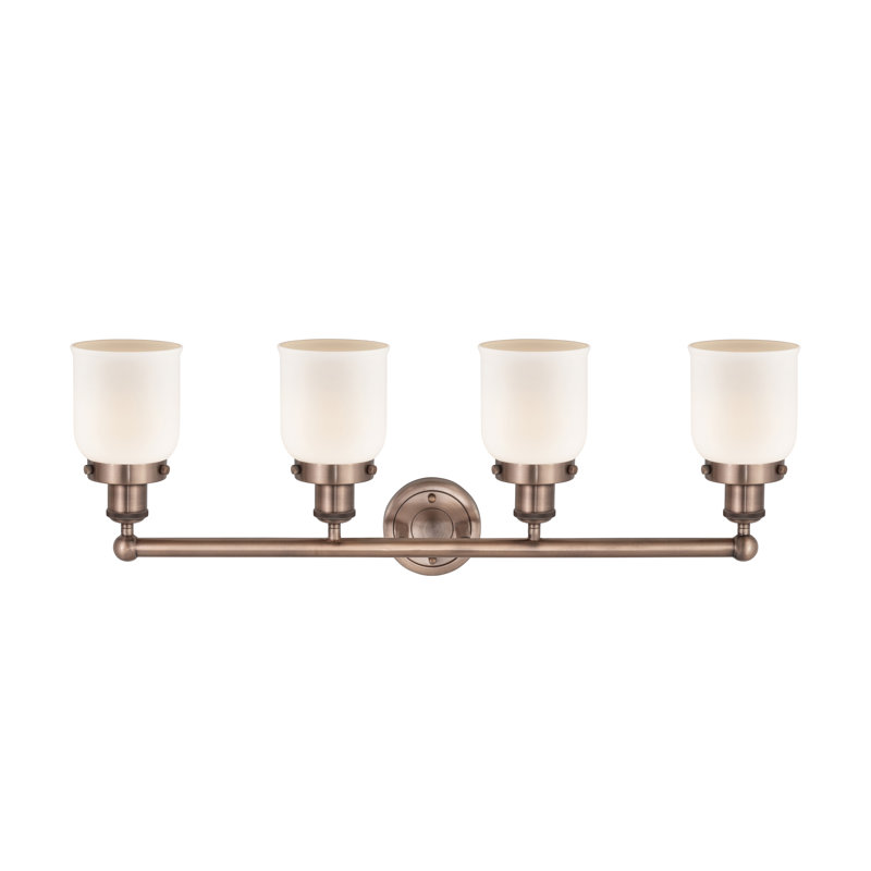 Éclairage pour meuble-lavabo à 4 lumières à intensité variable Asheton, Blanc mat, Cuivre antique