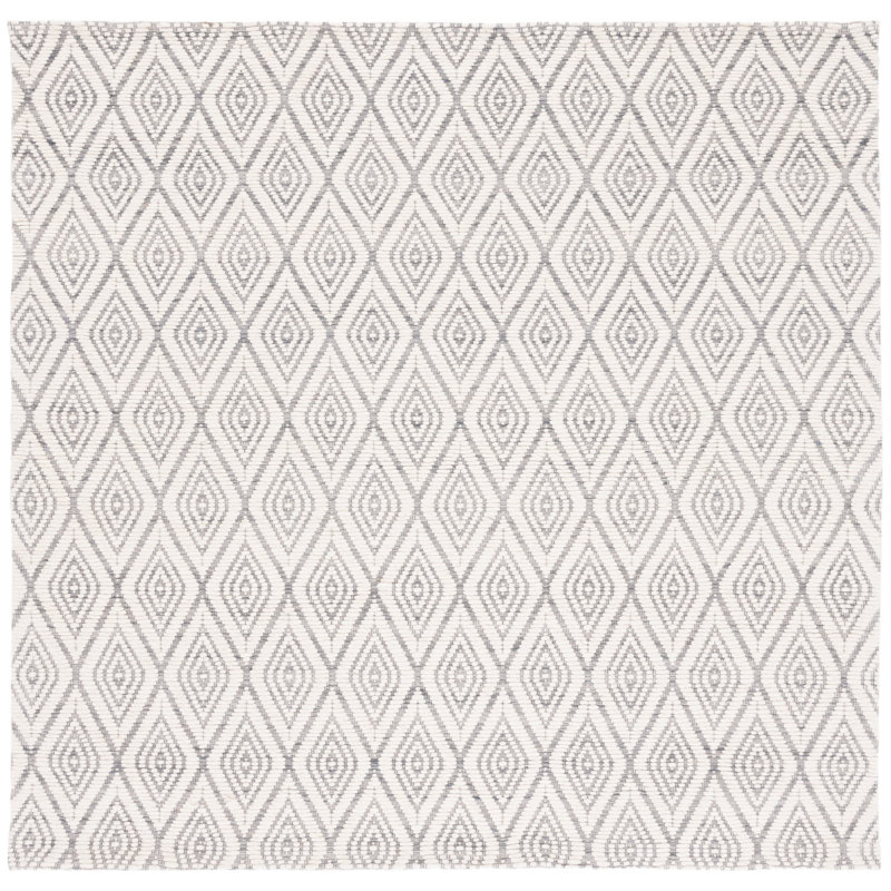 Tapis géométrique en laine et en coton tissé à la main avec latex Marbella, Carré 6 pi