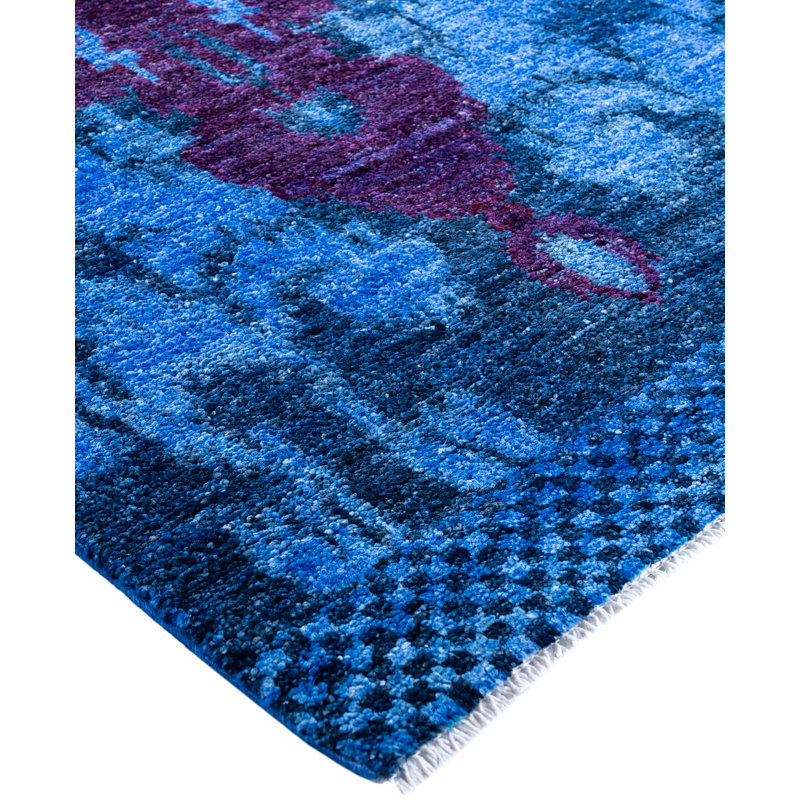 Overdyed Hand-Knotted Wool Modern-Contemporary Blue Runner 2' 7" x 8' 6"