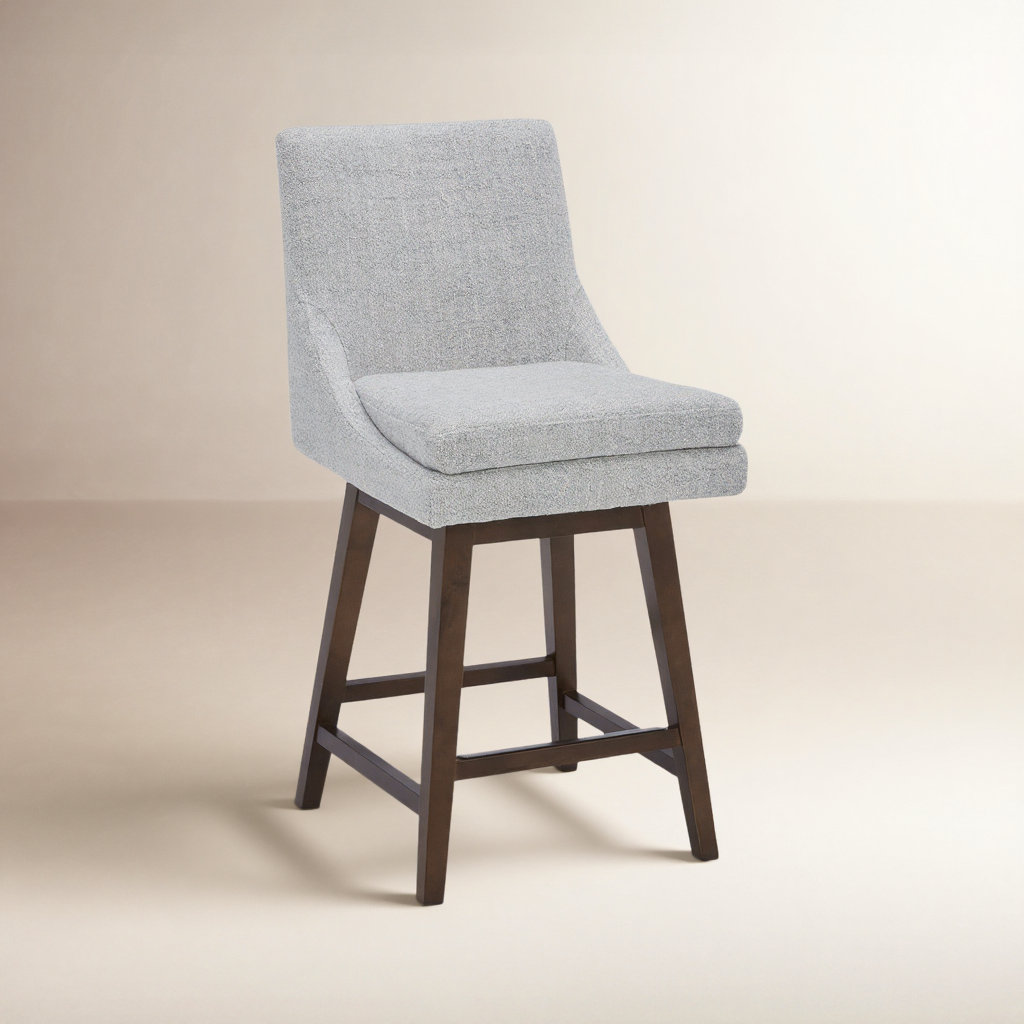 Zahara Swivel Bar Stool, Nathan Gray Heathered/Walnut, Counter Stool (26” Seat Height)