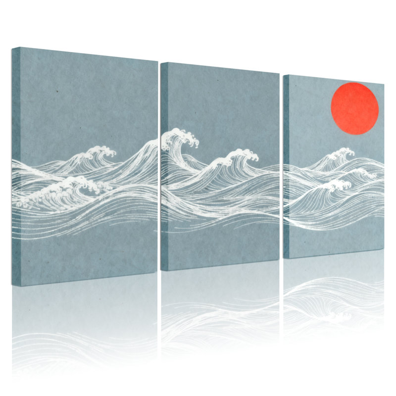 «Nautical & Beach Wave Ocean Sun Sky», ensemble de 3 impressions sur toile, H 18 po x l 36 po