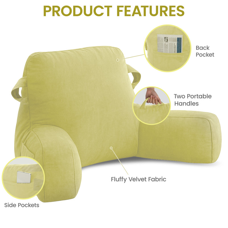 Comfy Backrest Pillow Arm Pillow With Pockets, Yellow