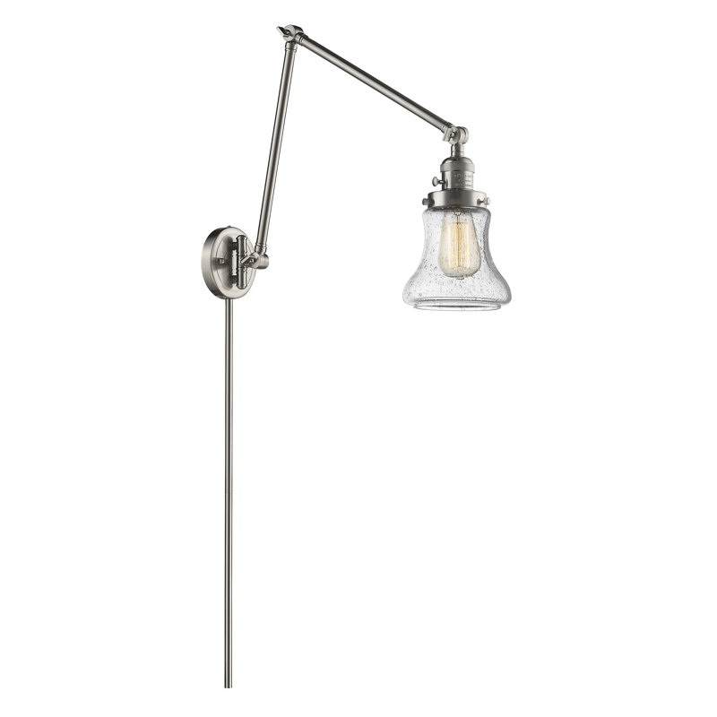 Edda Plug-in Swing Arm Sconce, Brushed Satin Nickel, Clear, 60 Watt Vintage Incandescent Bulb