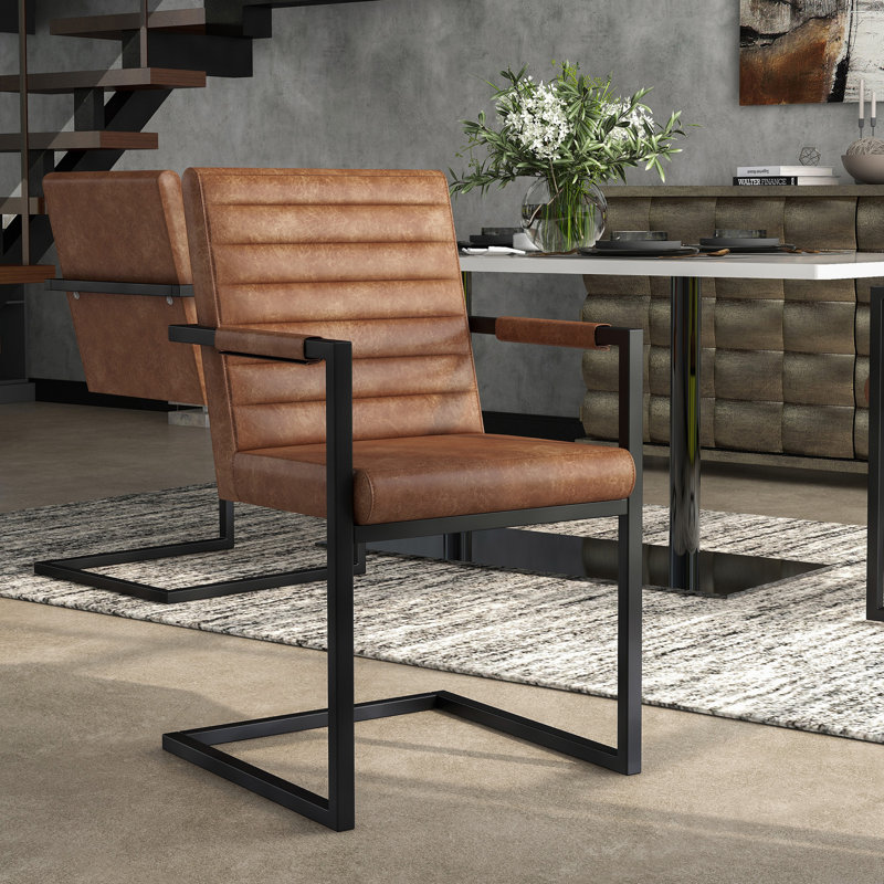 Berkine Upholstered Armchair with Ribbed Back, Brown