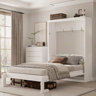 Lit escamotable double pliable en armoire, blanc