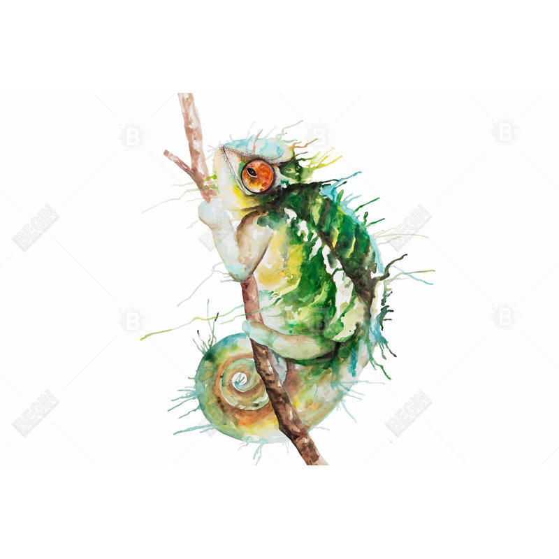 Watercolor Chameleon - Toile encadrée avec décor de reptile, H 25,25 po x l 37,25 po