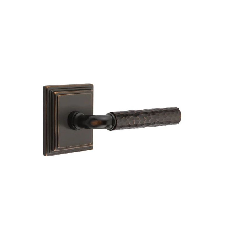 Emtek Select Passage Interior Mortise w/ Wilshire Rosette & R-Bar Stem, Hammered Lever, Right, Polished Nickel
