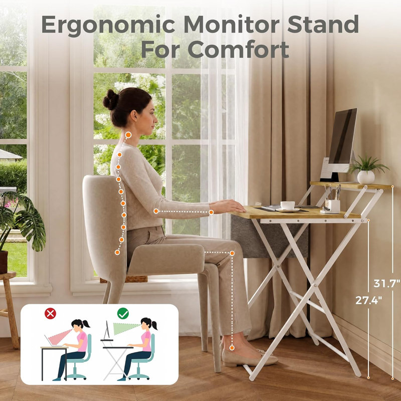 Bureau pliable avec sac de rangement, bureau avec support pour écran, bureau pliant léger, Yellow/White