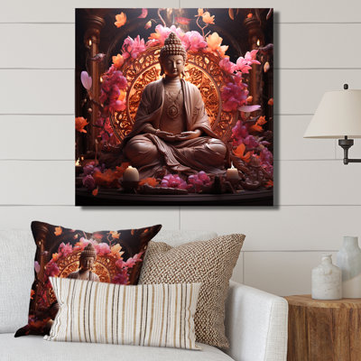 Art bouddhiste indien rose et doré