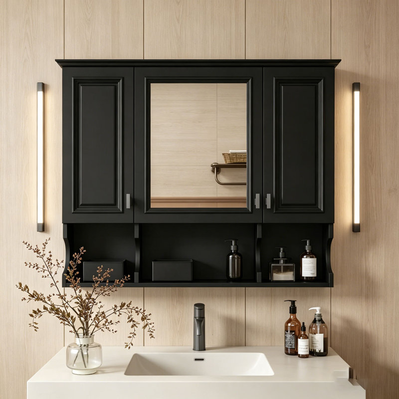 35'' x 28'' Wall Mounted Bathroom Medicine Cabinet, Black