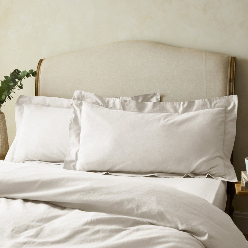 Arber Luxury Linen Blend Oxford Border Superking Pillowcase Pairs, White