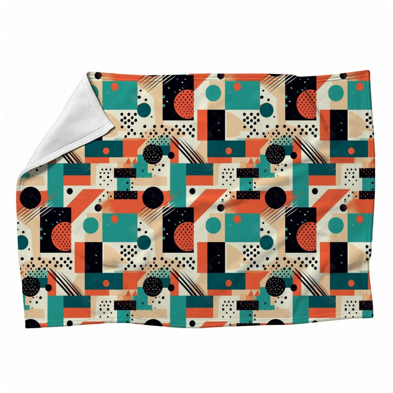 Machine Printed Throw Blanket, 60" L x 50" W, Geometric, Multicolor White/Cream/Black