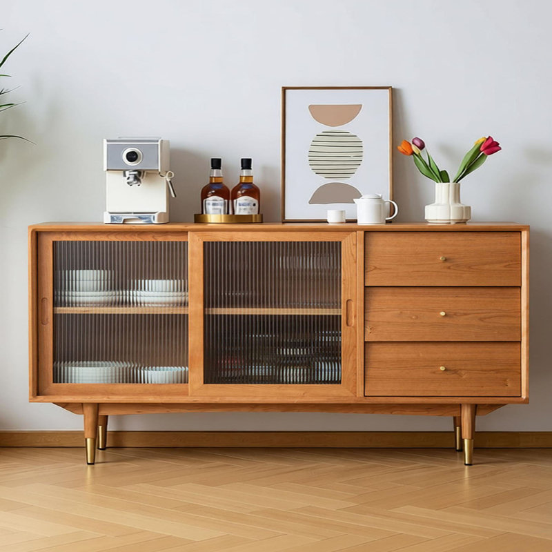 Solid wood multi-functional storage sideboard, 33.46" H x 70.86" W x 15.74" D