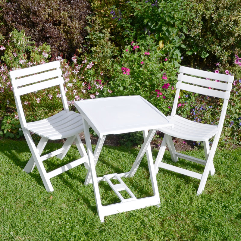 Boretto Folding Table with 2  Chairs Garden Set, White