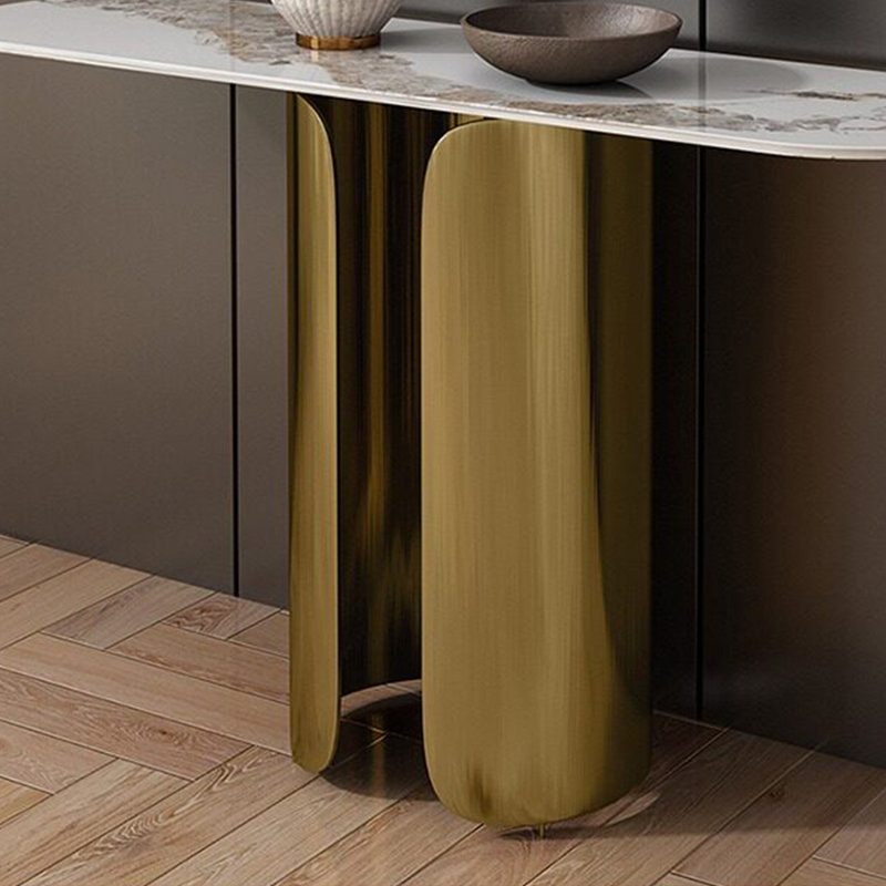 Console décontractée de qualité italienne, 33,46 po H x 55,12 po L x 15,75 po P, Blanc, Doré