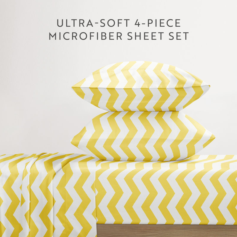 Simply Soft™ Arrow Pattern Microfiber Sheet Set, Full Sheet Set + Fitted Sheet + 2 Pillowcases, Yellow