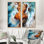 Bleu et orange, plage rocheuse, vue aérienne I - plage côtière, ensemble de 2 impressions sur toile