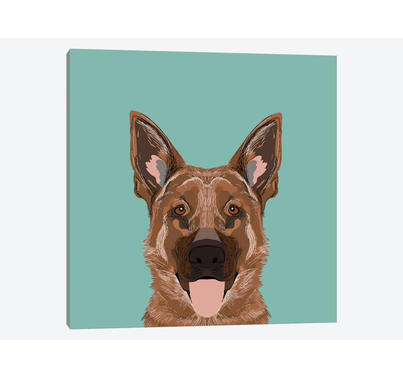 Berger allemand, impression sur toile tendue, H 18 po x l 18 po x P 1,5 po, Toile tendue, Pas de tapis