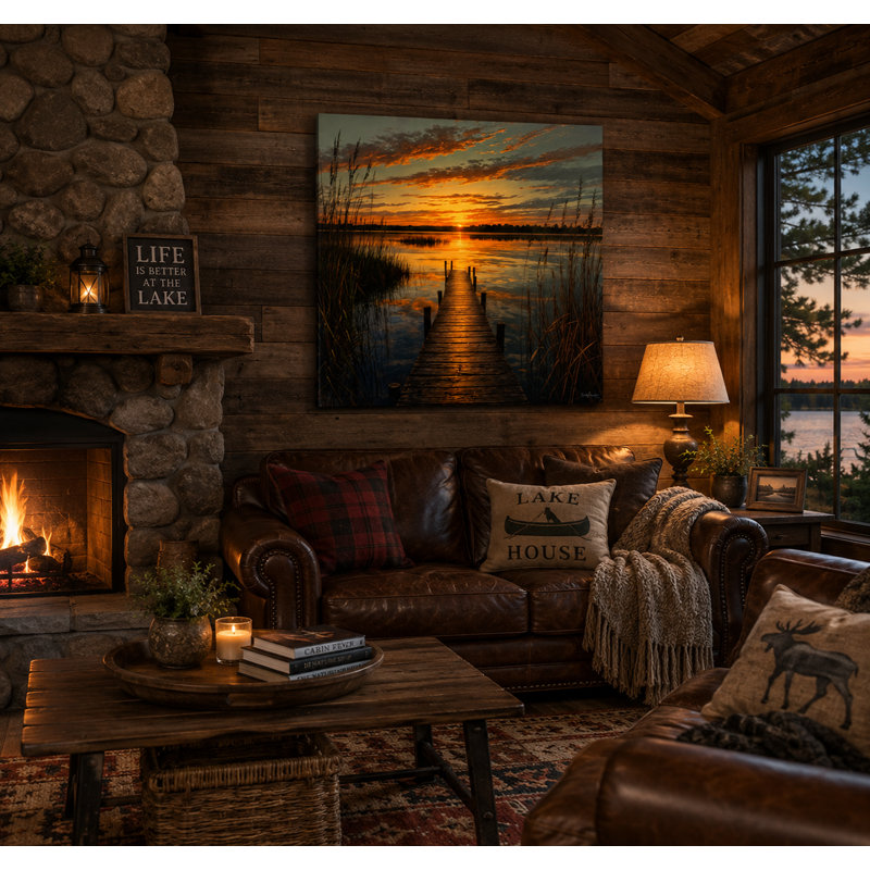 Art mural sur toile Quiet Lake Dock, 40"W x 40"H x 1.5"D