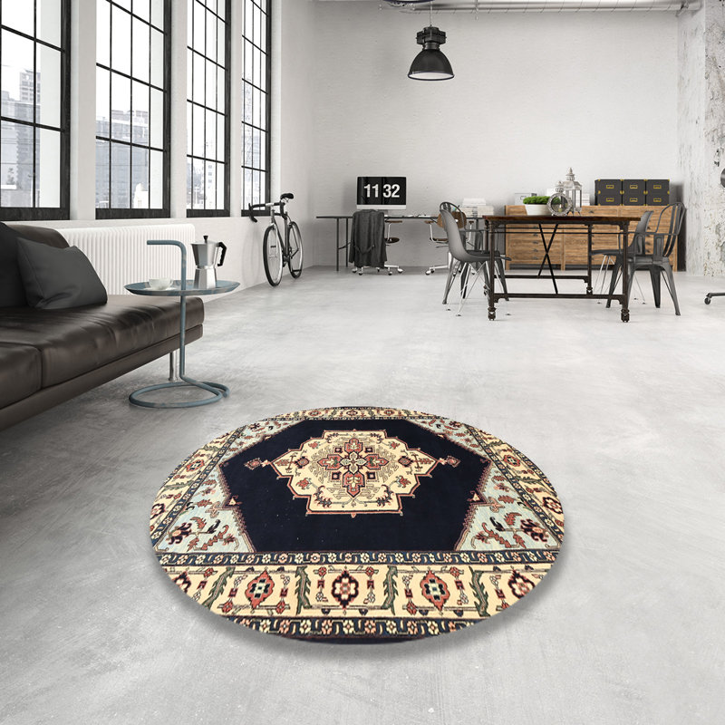 Tapis traditionnel noir / beige, Rond 3 pi