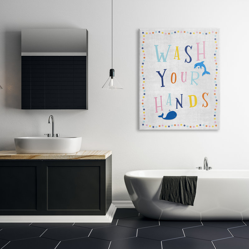 «Wash Your Hands» pour salle de bain, Plaque de bois, H 48 po x l 36 po