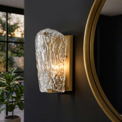 Modern Gold Wall Sconce with Textured Glass Shade
