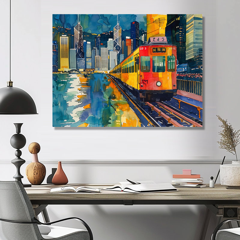 Train à Hongkong Pop Art I - salon d'art mural de Hongkong, Métal métal, H 30 po x l 40 po x P 1,5 po