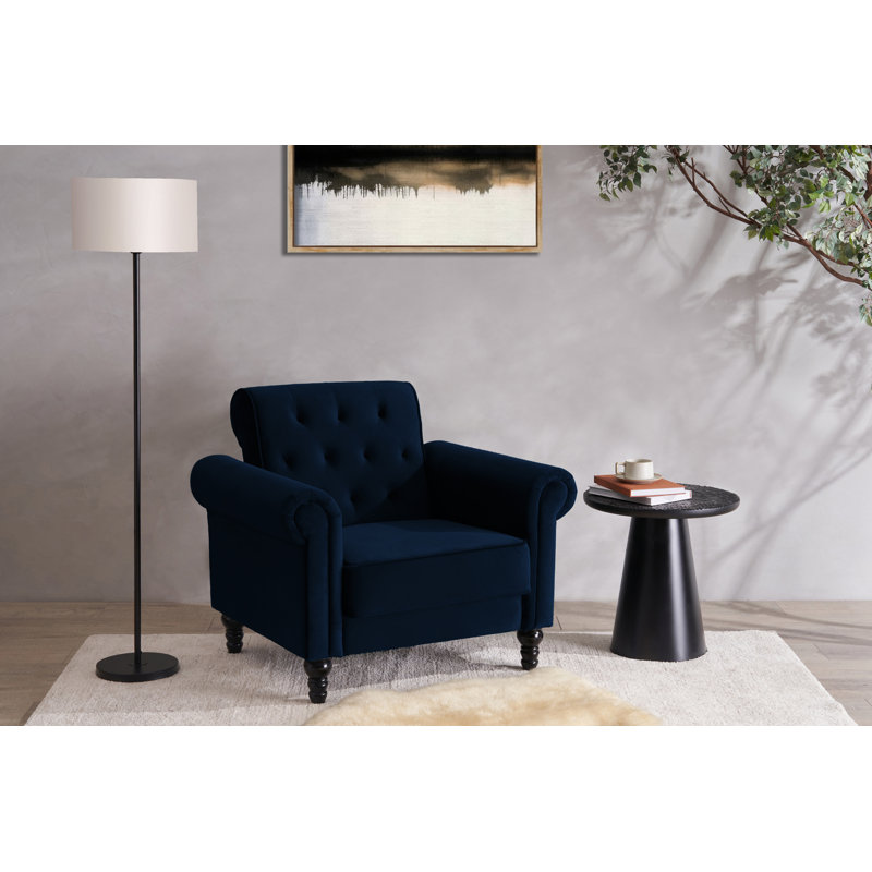 Aiofe Velvet Chesterfield Chair, Midnight Blue