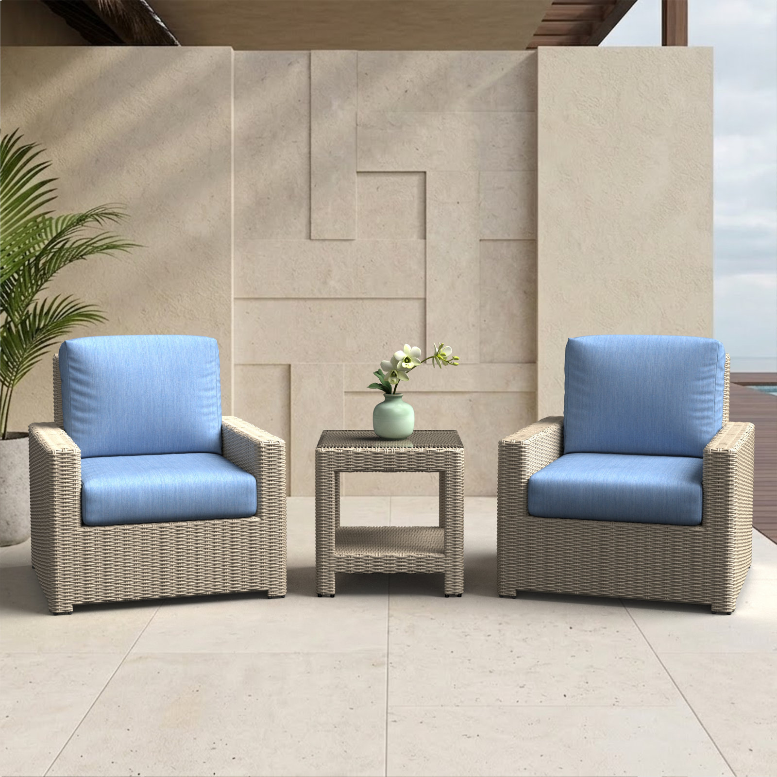 Henri 2-Person Sunbrella® Patio Seating Group, Sunbrella® Cast Ocean