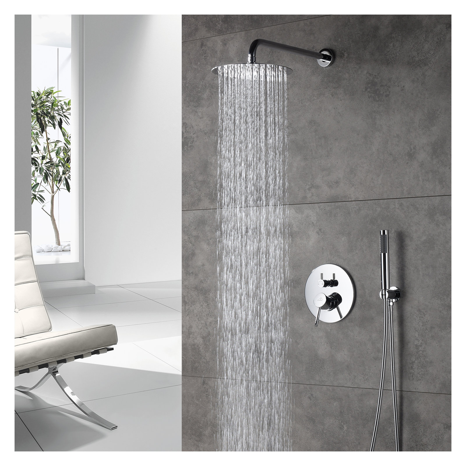 Pressure-Balanced Complete Shower System with 10-Inch Rain Shower Head, Handheld, Rough-in Valve, Chrome