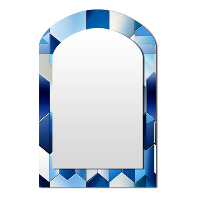 Roeper Minimalist White And Blue Polygons Geometric - Geometric Unique Shape Unique Mirror, Blue Freeform Large Wall Mirror, Printed Metal Art