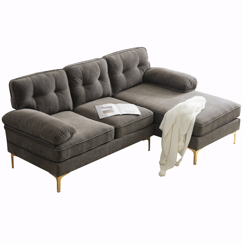 Reubyn Velvet L-Shaped Sectional Right Hand Facing, Brown Velvet