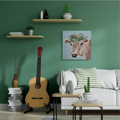 Charmante vache champêtre, couronne florale par Michele Norman - impression d'art graphique