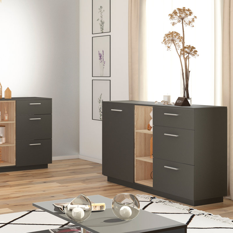 Berthilde 126.8 Cm Wide 3 Drawer Sideboard, Dark Grey