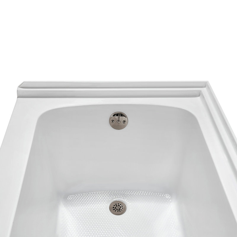 Baignoire en alcôve en acrylique blanc brillant avec drain extérieur 66 po x 32 po Streamline, Nickel brossé