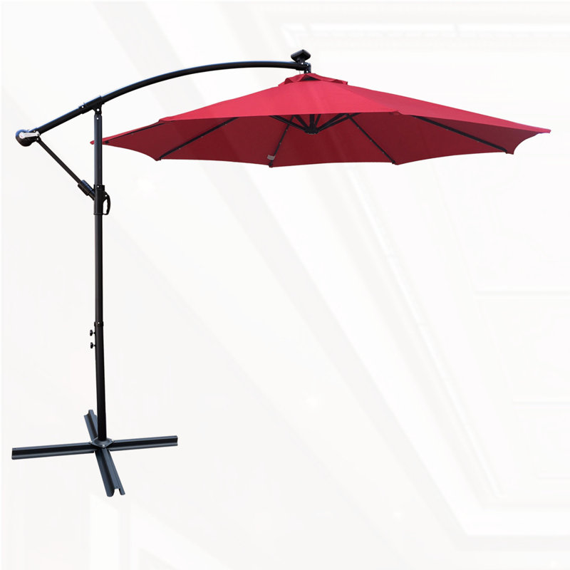 Parasol de terrasse 10 pi à énergie solaire avec éclairage à DEL et marché imperméable, Rouge