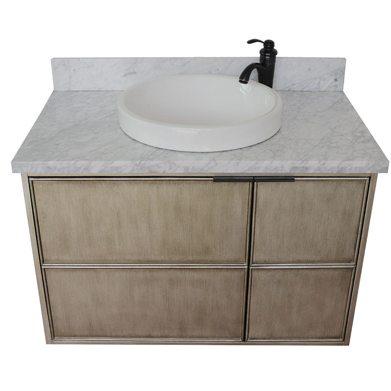 Ensemble de meuble-lavabo simple mural 37 "37", Marbre de Carrare blanc