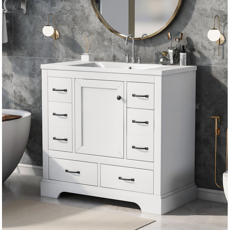 Meuble-lavabo sur pied simple 36 po avec plateau en céramique Bernando