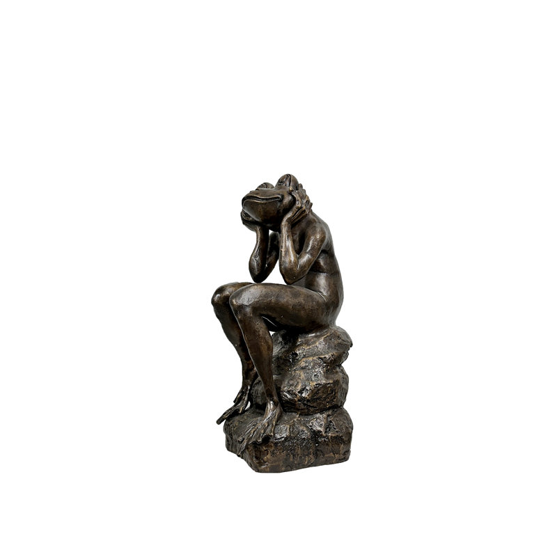 Sculpture bronze grenouille sur pierre