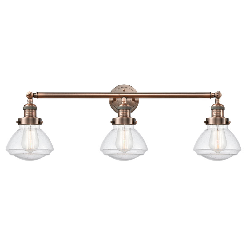 Éclairage pour salle de bain 3 lumières Chesterville, Blanc mat, Ampoule incandescente rétro de 60 watts, Cuivre antique